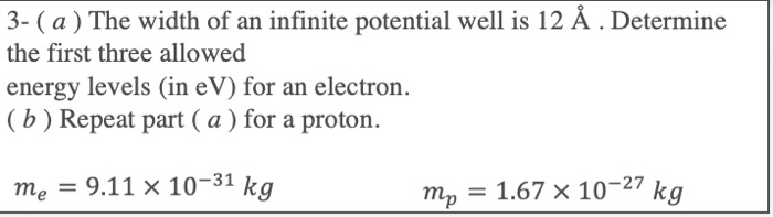 3 A The Width Of An Infinite Potential Well Is 12 Chegg Com