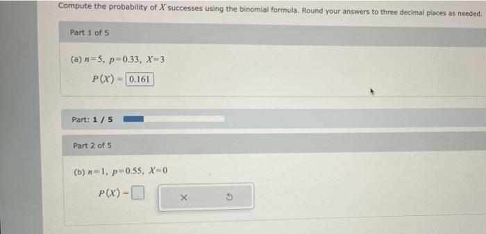 Solved Compute The Probability Of X Successes Using The | Chegg.com