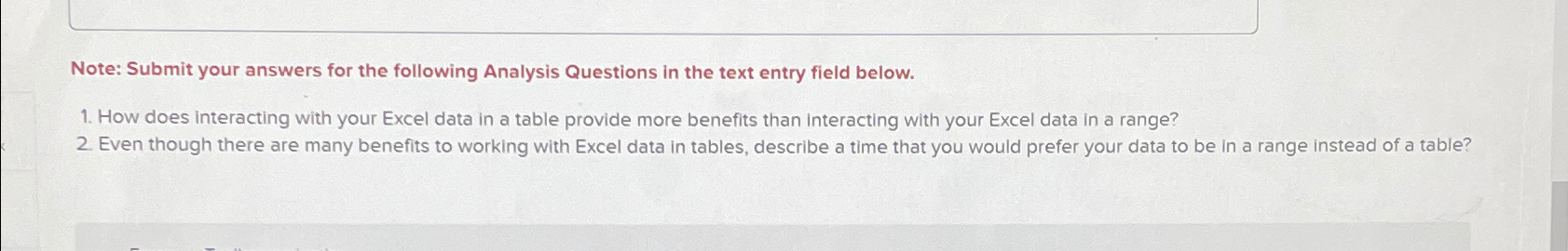 Solved Note: Submit your answers for the following Analysis | Chegg.com