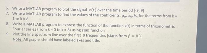 Solved 6. Write a MATLAB program to plot the signal x(t) | Chegg.com