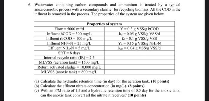 Solved 6. Wastewater containing carbon compounds and | Chegg.com