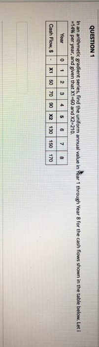 Solved QUESTION 1 In an arithmetic gradient series, find the | Chegg.com