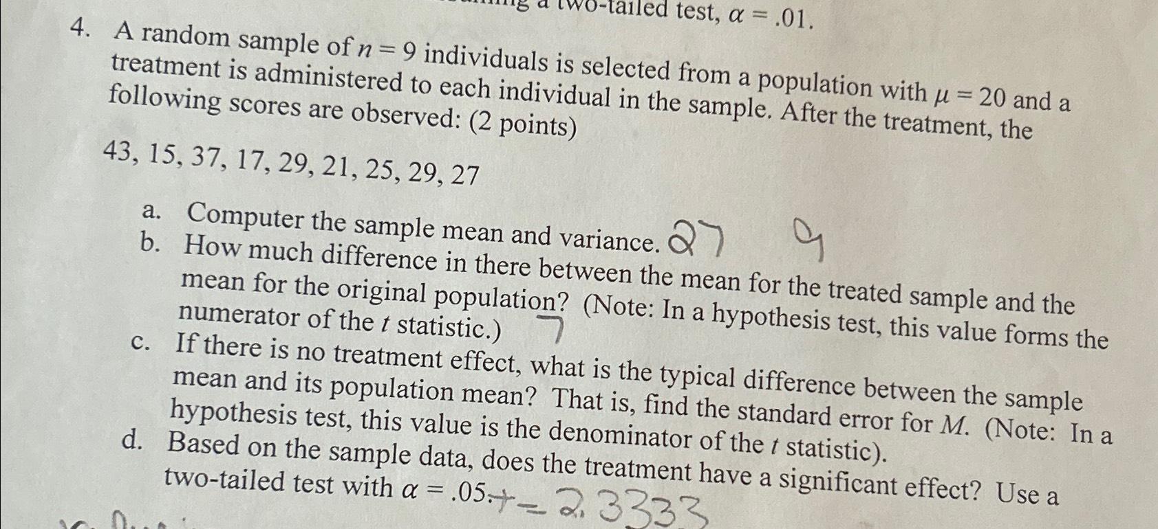 Solved A random sample of n=9 ﻿individuals is selected from | Chegg.com