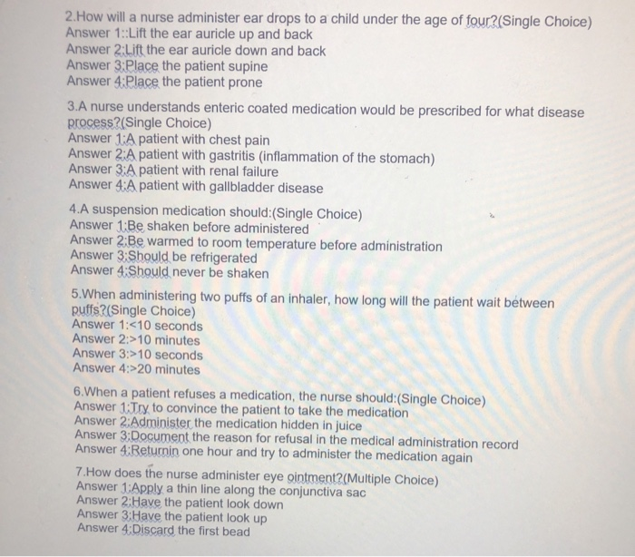 Solved 2. How will a nurse administer ear drops to a child