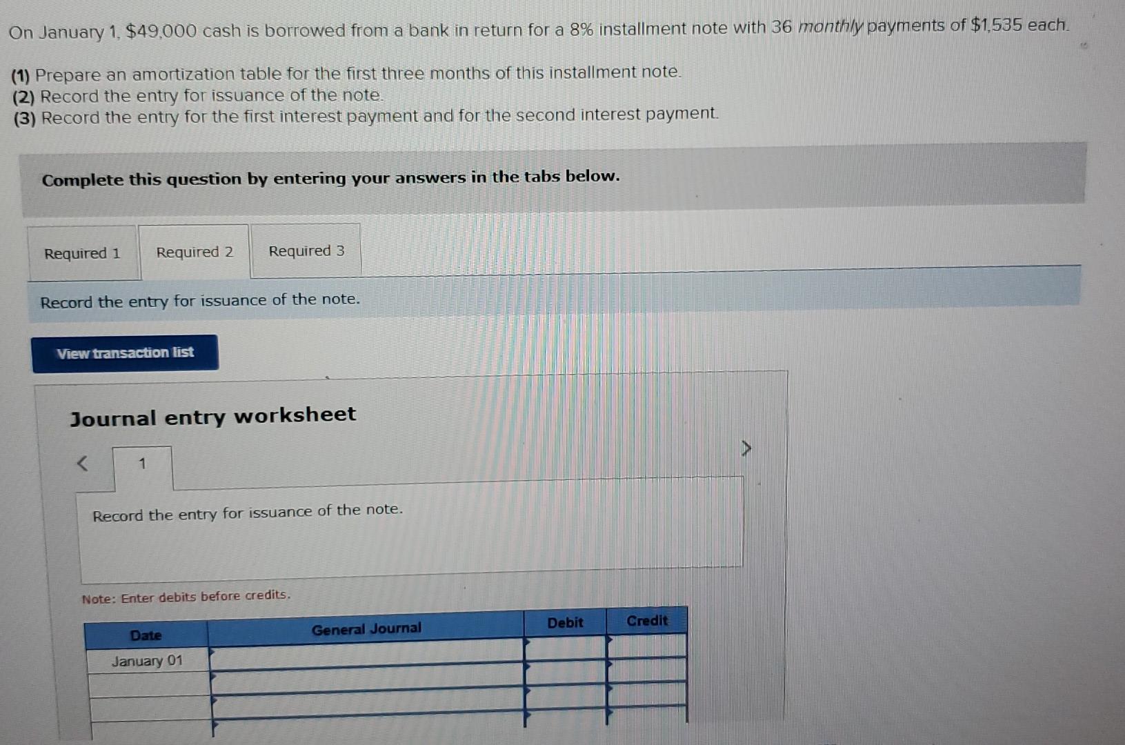Solved On January 1, $49,000 Cash Is Borrowed From A Bank In | Chegg.com