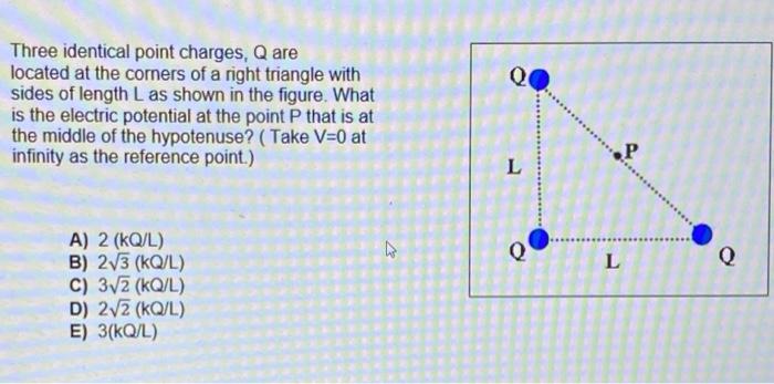 Solved Q Three identical point charges, Q are located at the | Chegg.com