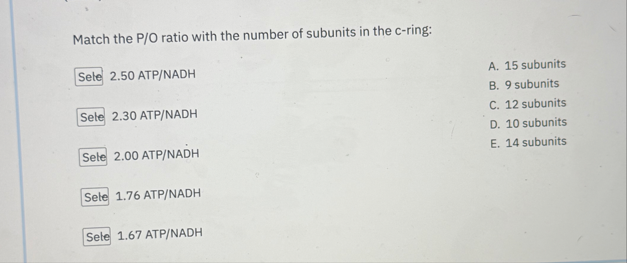 Solved Match the PO ﻿ratio with the number of subunits in | Chegg.com