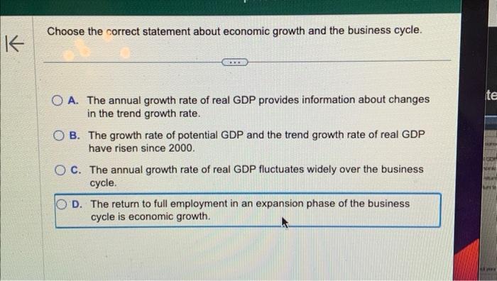 Solved Choose The Correct Statement About Economic Growth | Chegg.com