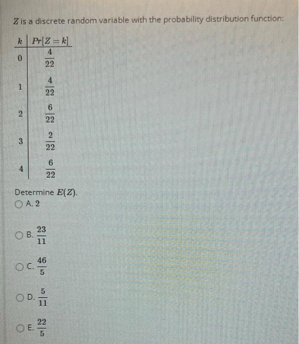 Solved Z is a discrete random variable with the probability | Chegg.com