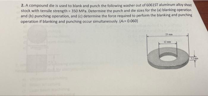 Solved 2. A compound die is used to blank and punch the | Chegg.com