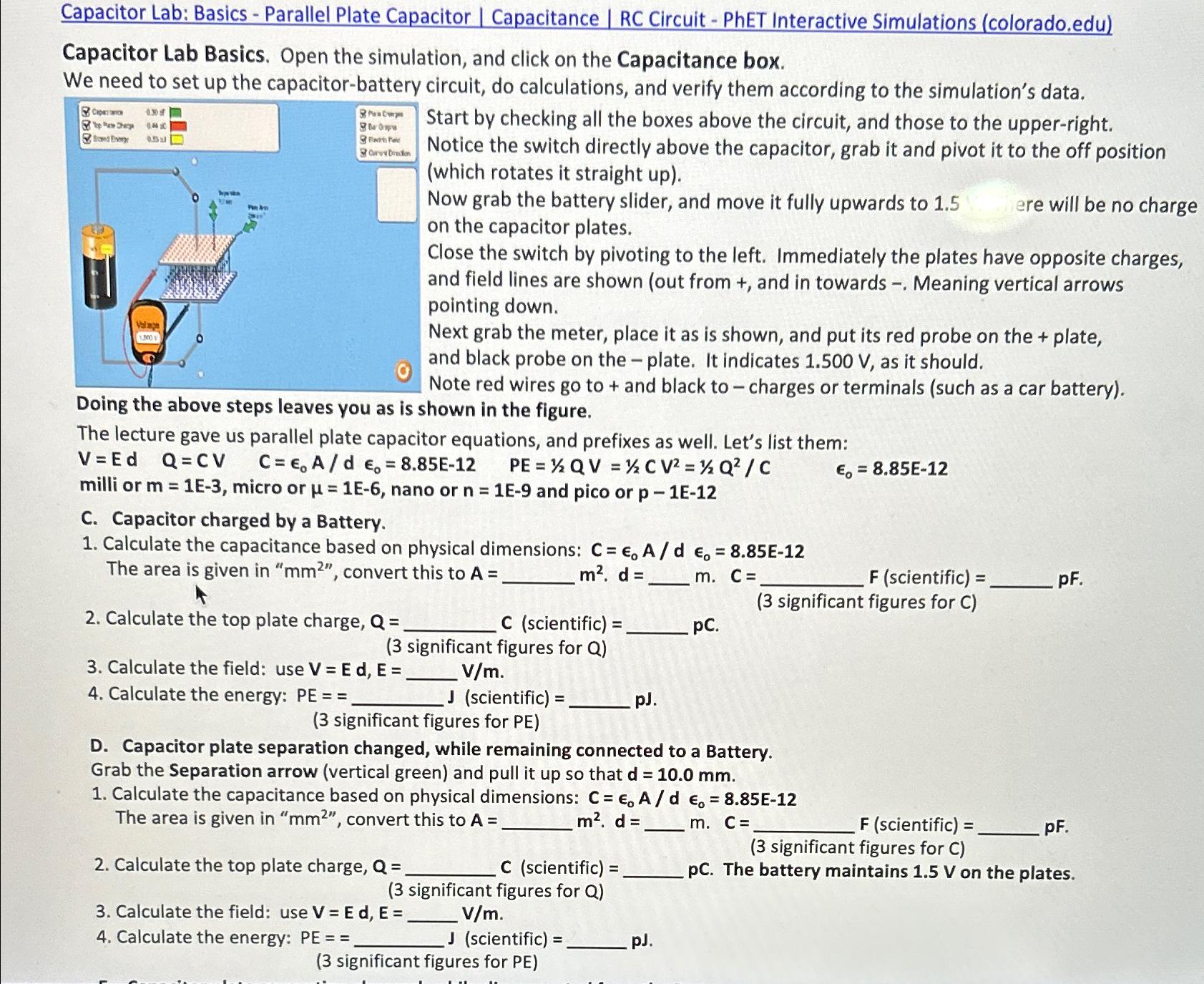 Solved Capacitor Lab Basics ﻿Parallel Plate