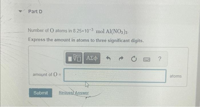 Solved Number of O atoms in 8.25×10−3mol Al(NO3)3. Express | Chegg.com