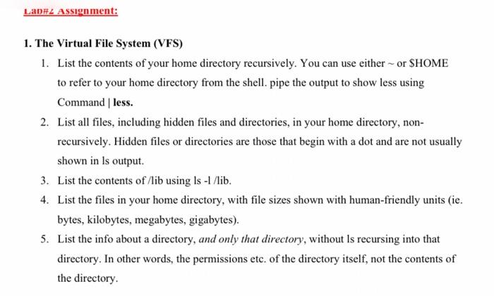 Solved 1. The Virtual File System (VFS) 1. List the contents | Chegg.com