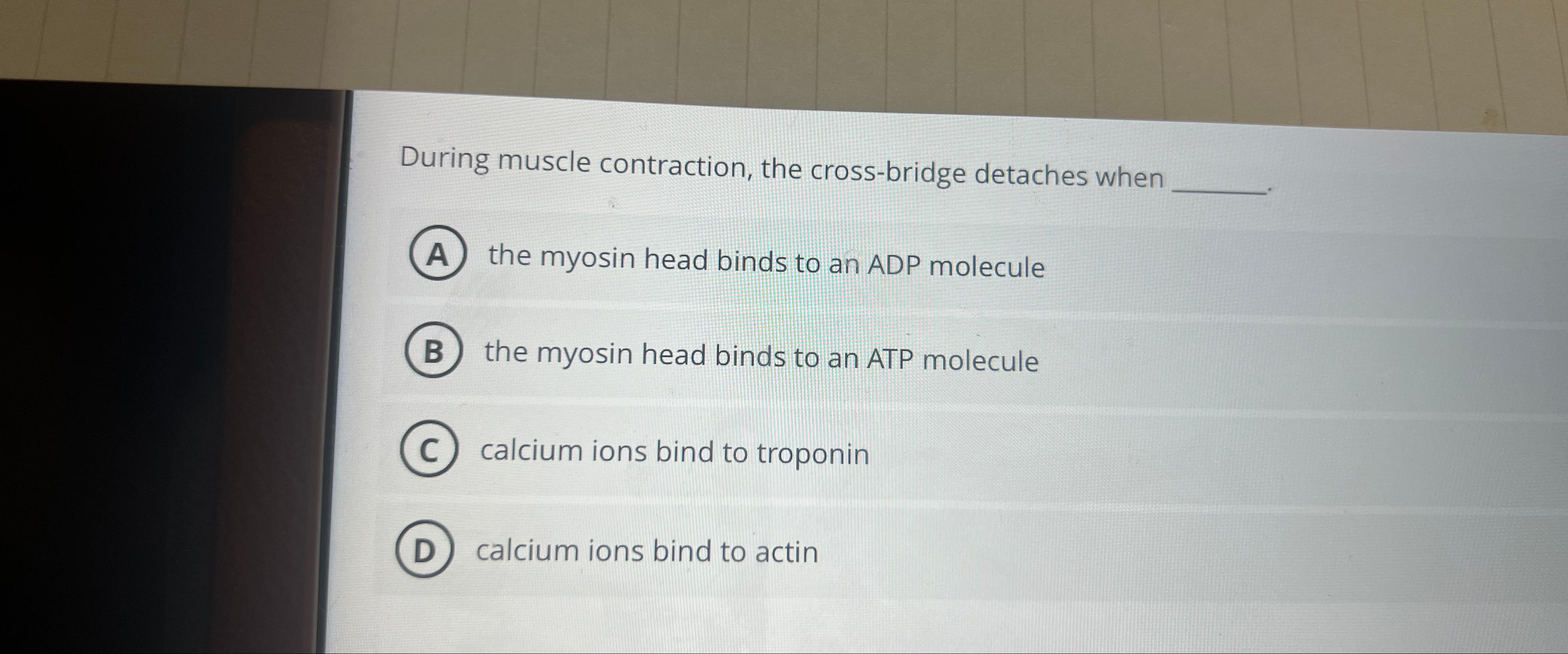Solved During muscle contraction, the cross-bridge detaches | Chegg.com