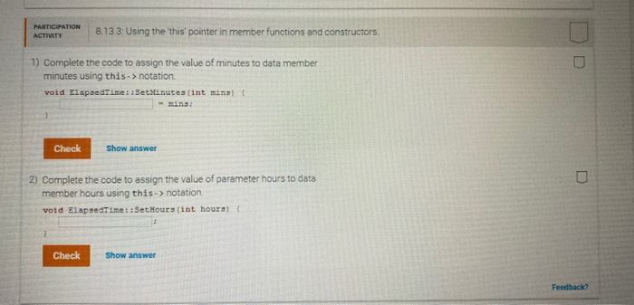 Solved PARTICIPATION ACTIVITY 8.13.3: Using the this pointer | Chegg.com