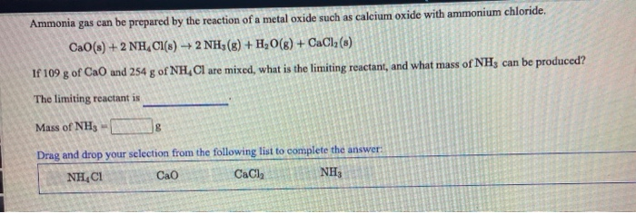 Solved Ammonia gas can be prepared by the reaction of a | Chegg.com