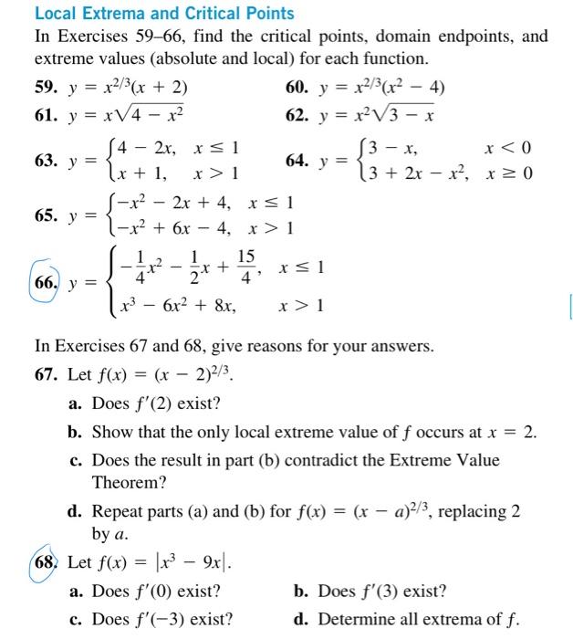 Solved Local Extrema and Critical Points In Exercises 59-66, | Chegg.com