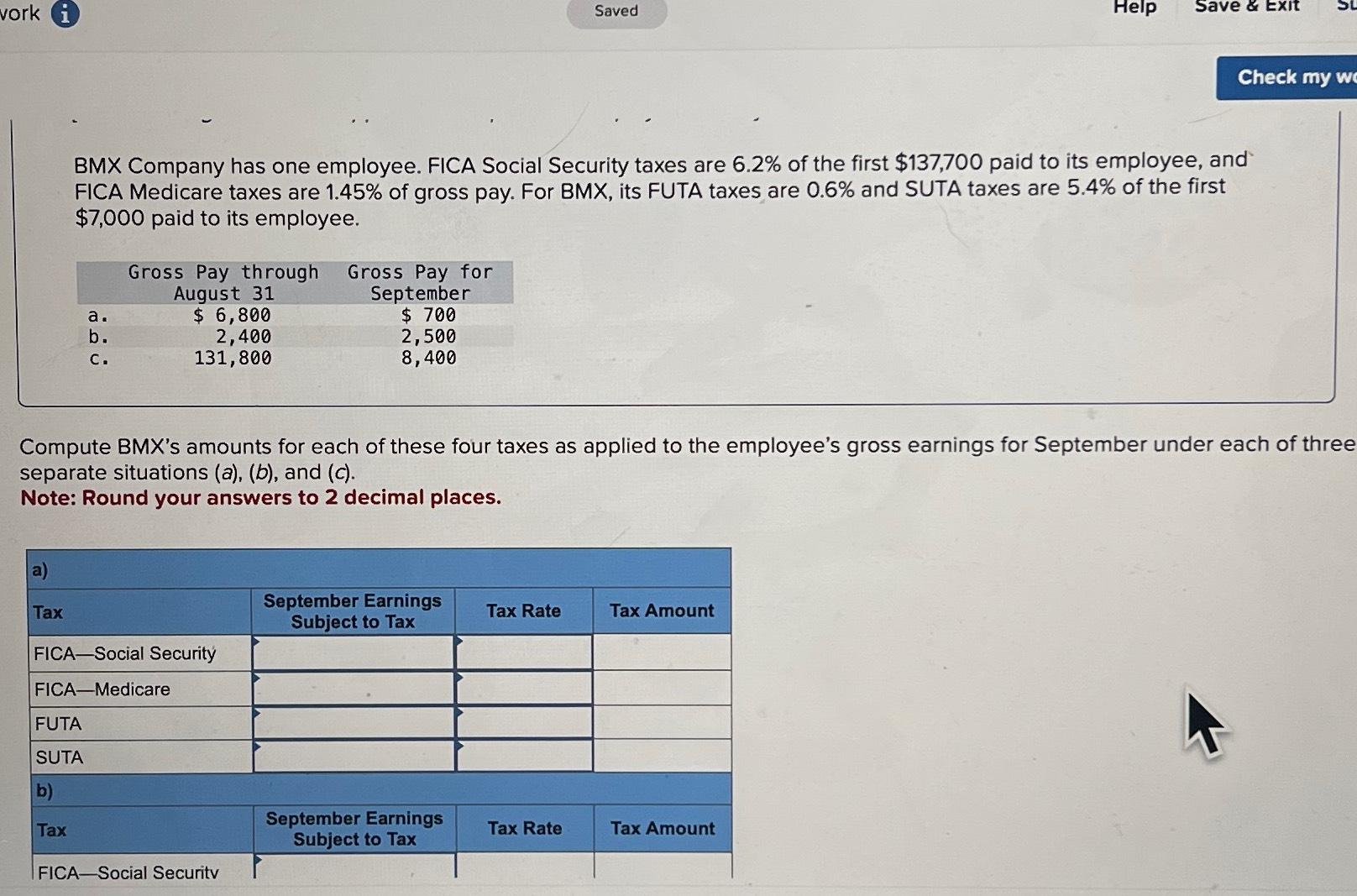 Solved BMX Company Has One Employee. FICA Social Security | Chegg.com