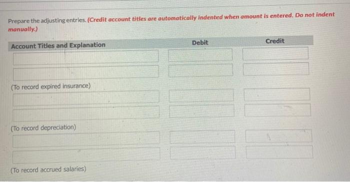Solved The adjustments columns of the worksheet for | Chegg.com