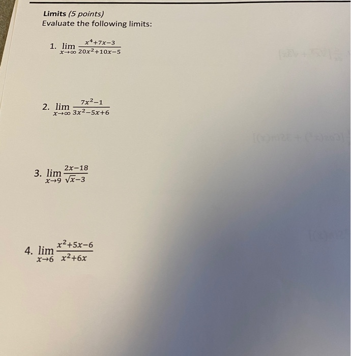 Solved Limits (5 points) Evaluate the following limits: 1. | Chegg.com