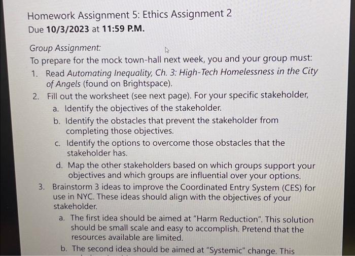 Solved Homework Assignment 5: Ethics Assignment 2 Due | Chegg.com