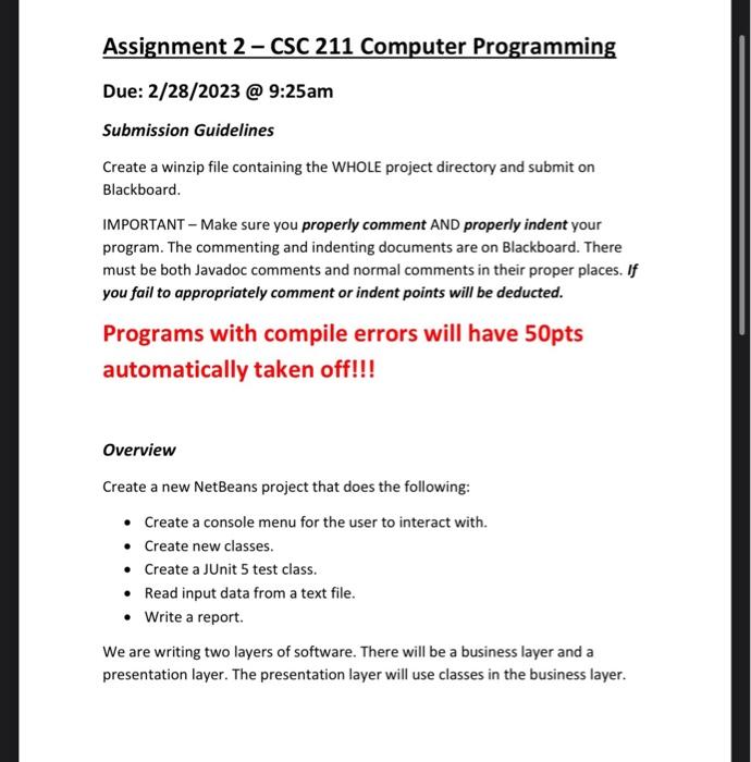 Solved Assignment 2 - CSC 211 Computer Programming | Chegg.com