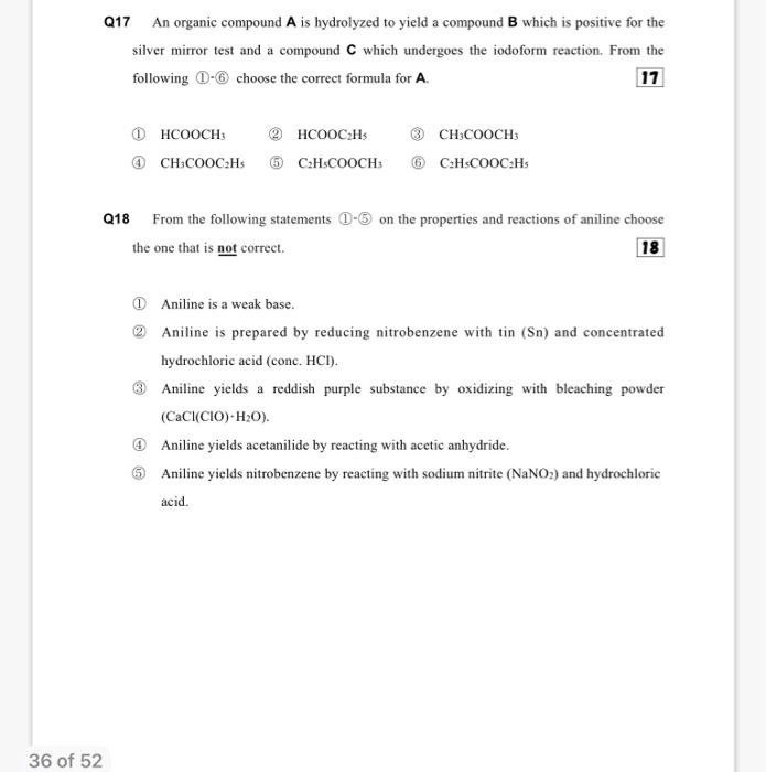 Solved Q17 An organic compound A is hydrolyzed to yield a