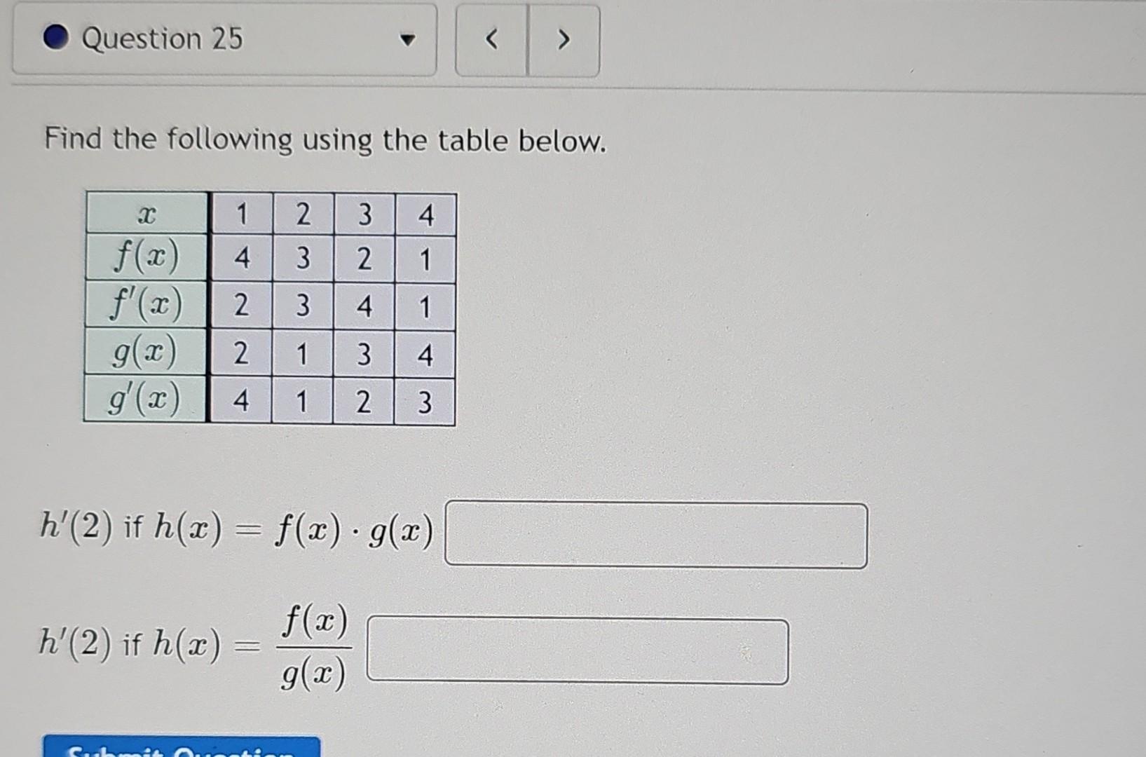 Solved Find The Following Using The Table Below. H′(2) If | Chegg.com