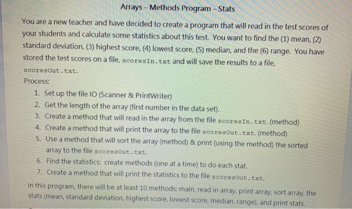 Solved Arrays - Methods Program - Stats You are a new | Chegg.com