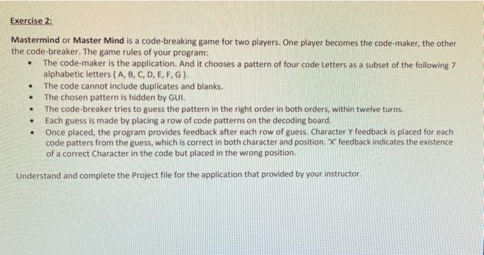 Solved Exercise 2: . Mastermind or Master Mind is a | Chegg.com