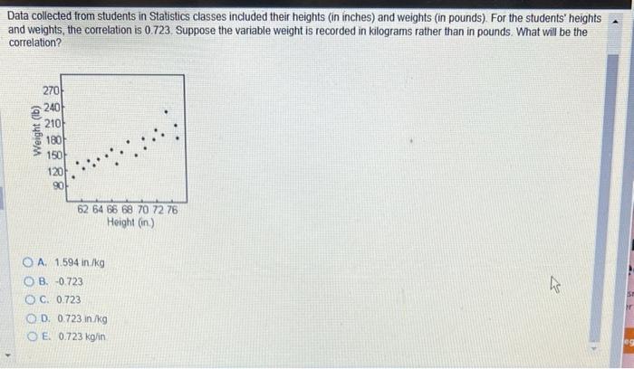 Solved Data collected from students in Statistics classes Chegg