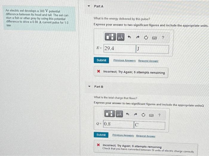 Solved An electric eel develops a 380 V potential difference
