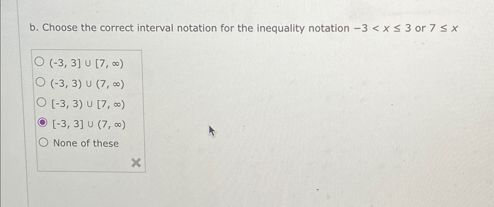 Solved B Choose The Correct Interval Notation For The Chegg Com   Image