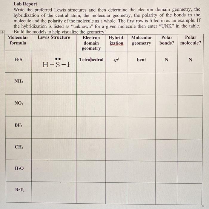 Solved Lab Report Write the preferred Lewis structures and | Chegg.com
