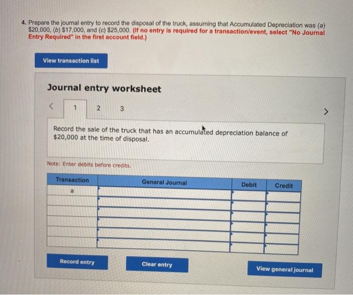 Solved 4. Prepare the journal entry to record the disposal