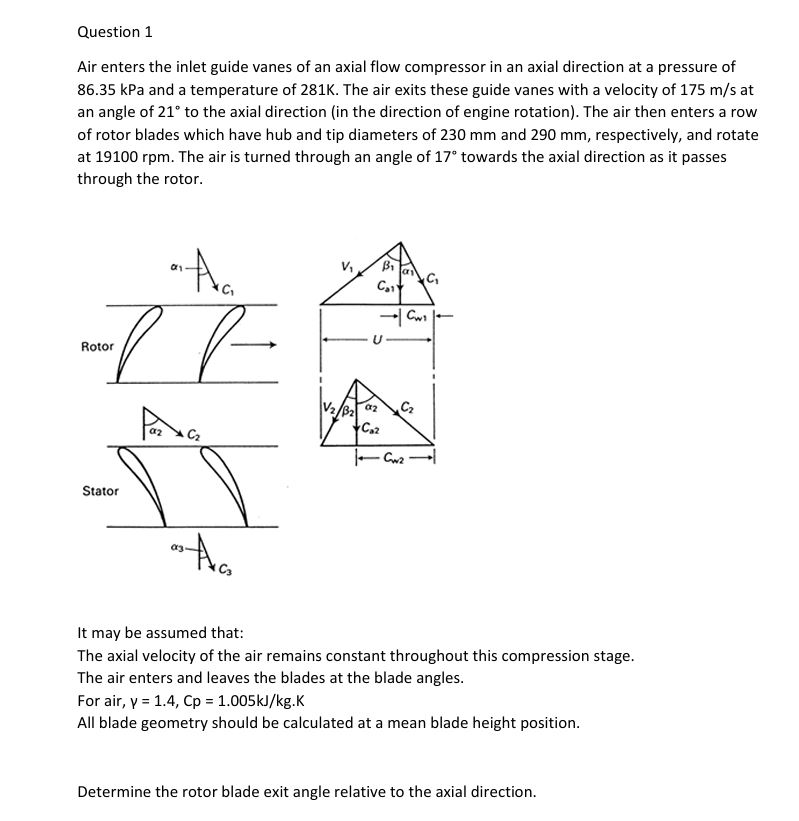 Solved Question 1Air enters the inlet guide vanes of an | Chegg.com