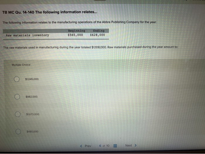 Solved Tb Mc Qu 14 140 The Following Information Relates