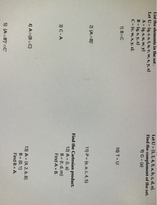 Solved List The Elements In The Set Let U Q R S T U Chegg Com