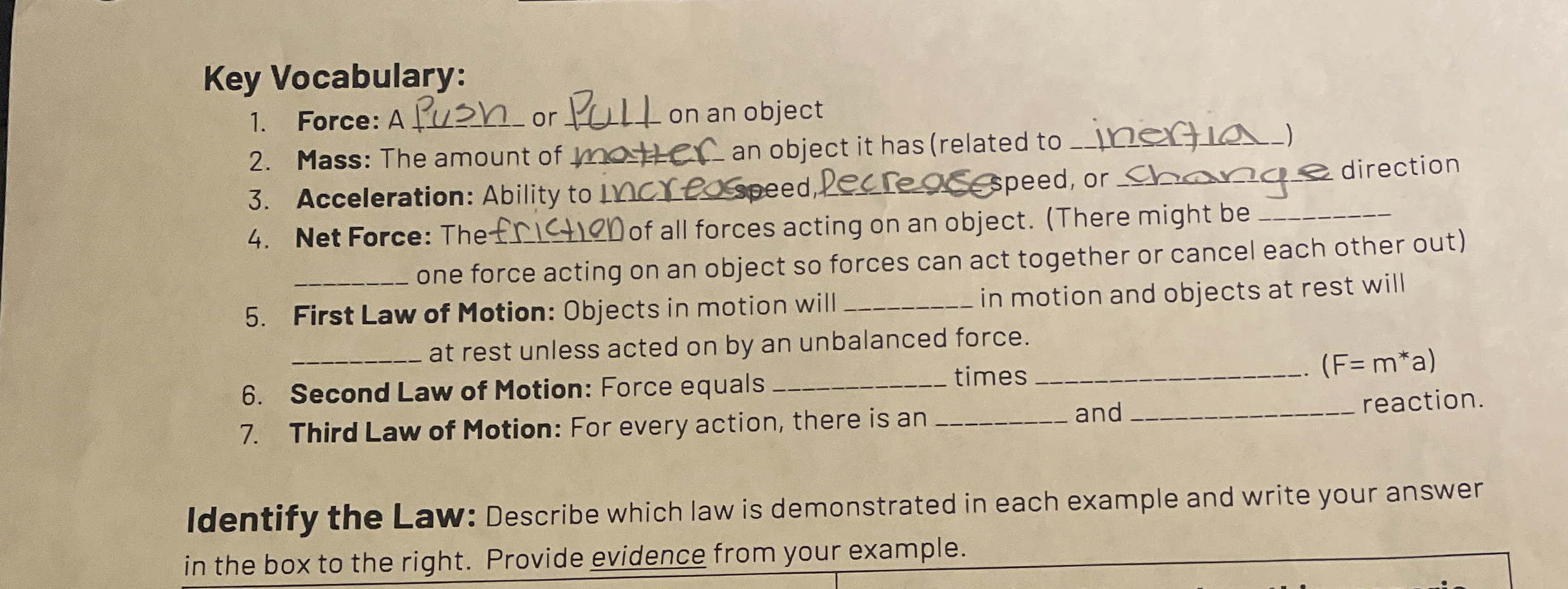 [Solved] Key Vocabulary Force A Push or Pul& on an ob