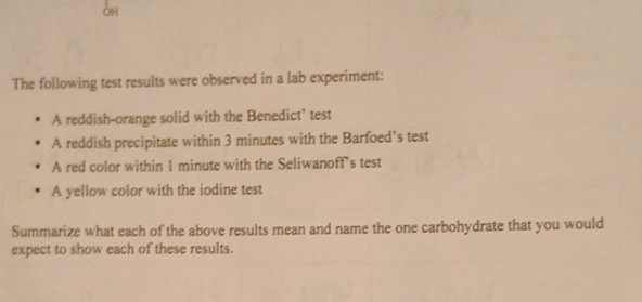 Solved The following test results were observed in a lab | Chegg.com