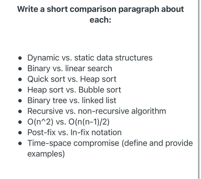 Solved Write a short comparison paragraph about each: | Chegg.com
