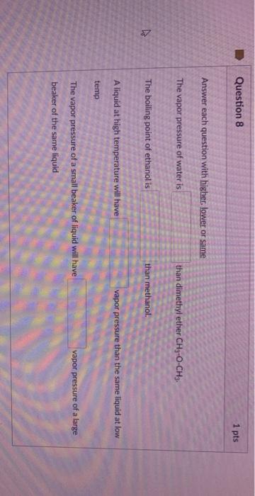 Solved Question 8 1 pts Answer each question with higher. | Chegg.com