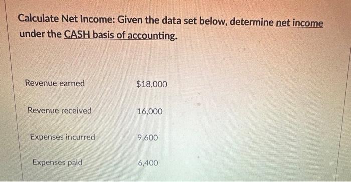 Solved Calculate Net Income: Given the data set below, | Chegg.com