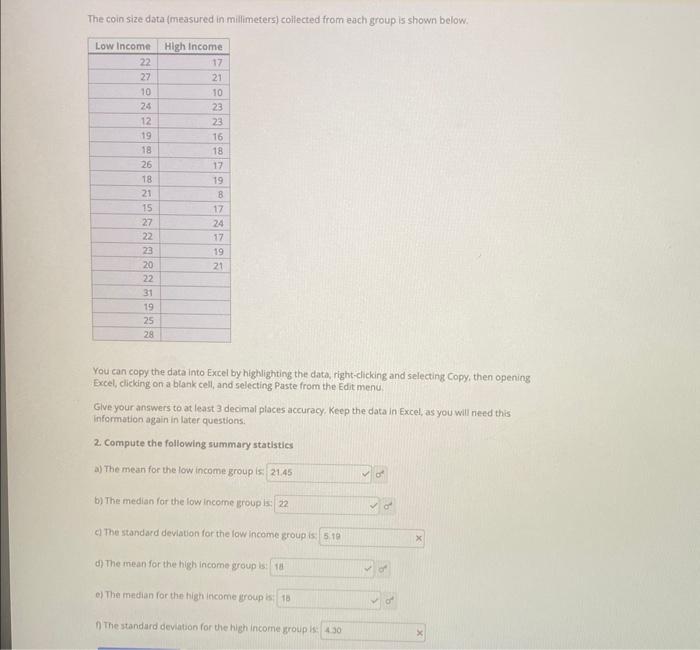 Solved The coin size data (measured in millimeters) | Chegg.com