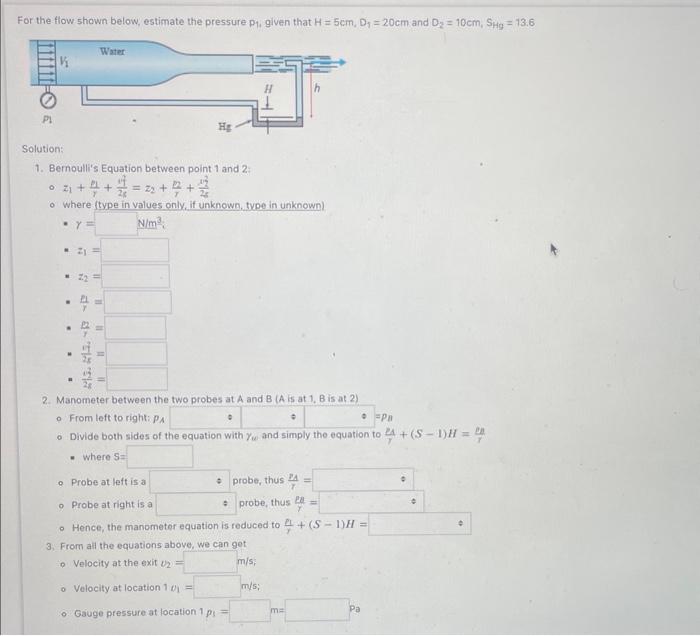 Solved For The Flow Shown Below, Estimate The Pressure P1, | Chegg.com