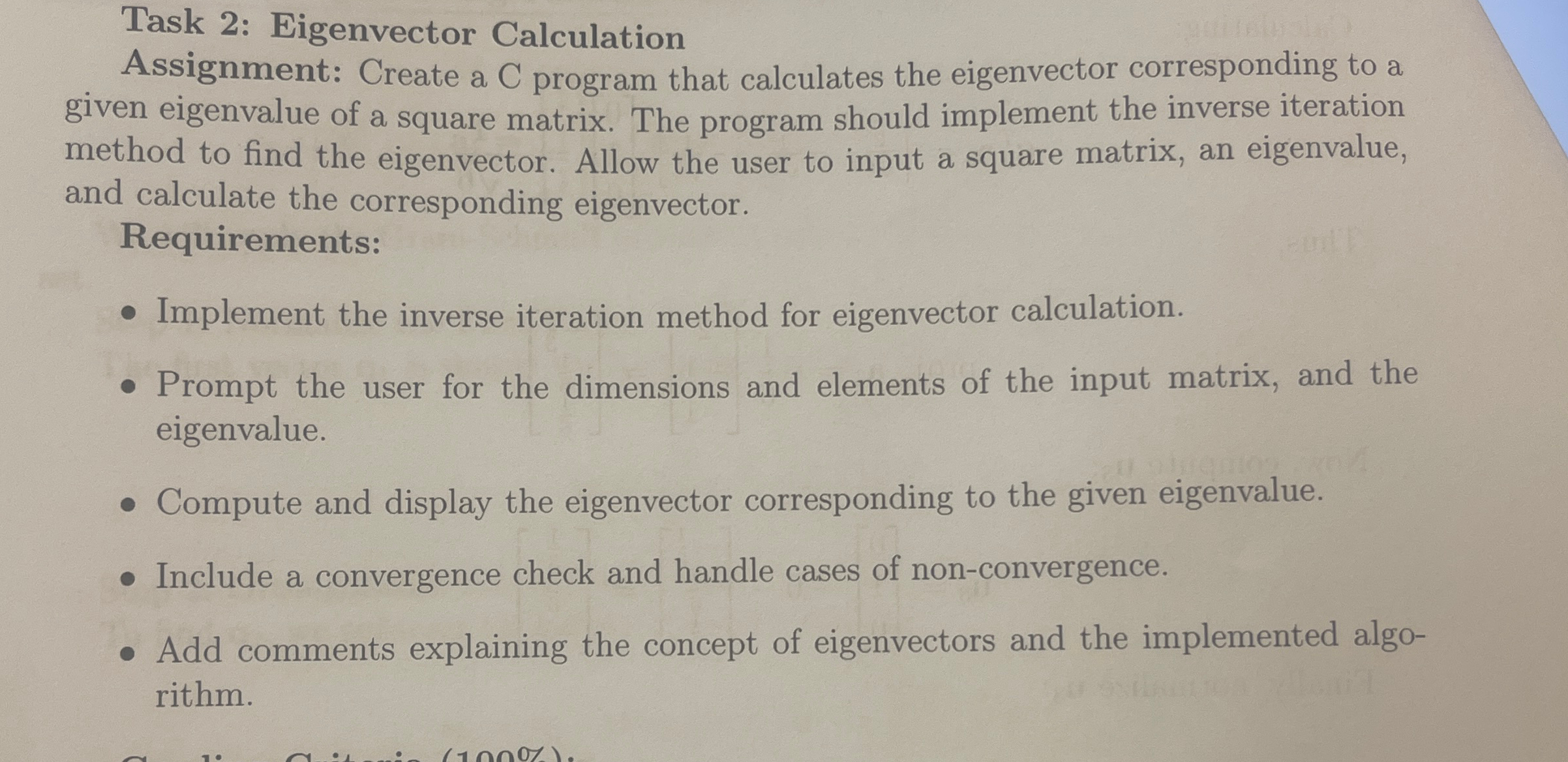 Solved task 2 eigenvector calculationassignment create a c chegg