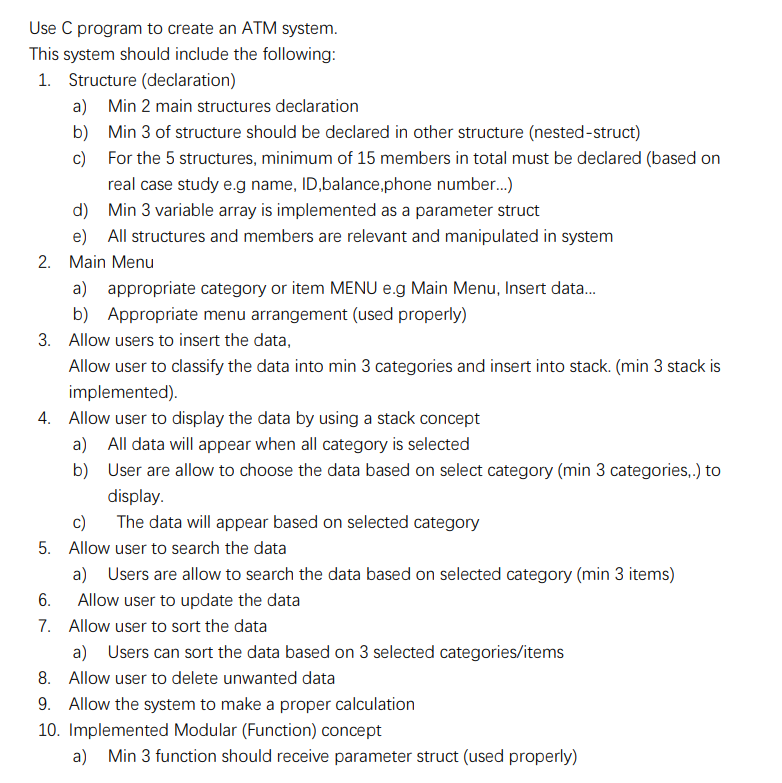 Solved Use C program to create an ATM system. This system | Chegg.com