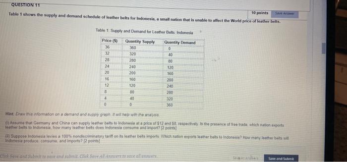 QUESTION 11 10 points Save Answer Table 1 shows the | Chegg.com
