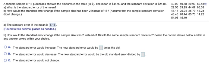 Solved A Random Sample Of 18 Purchases Showed The Amounts In Chegg Com