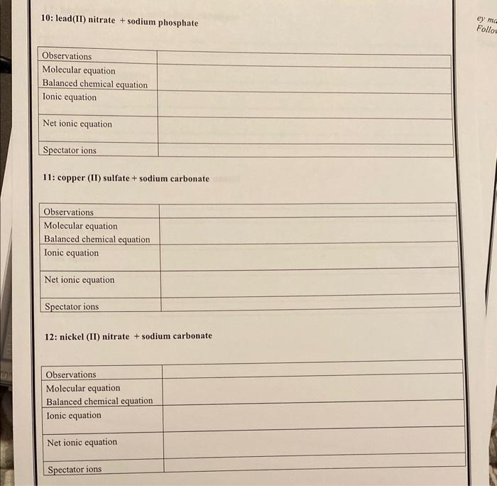 Solved 10 lead(II) nitrate + sodium phosphate 11 copper